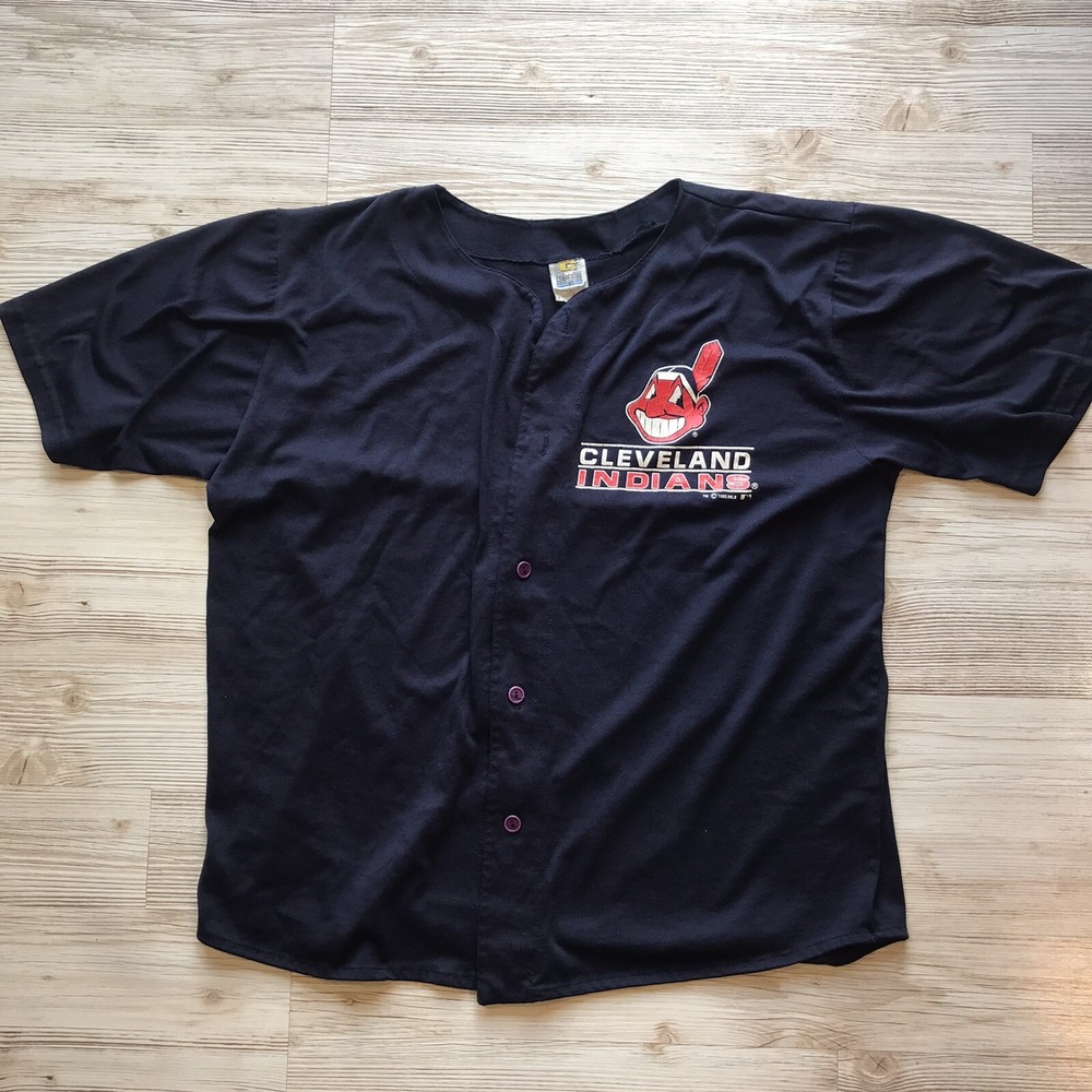 Blue Cleveland Indians Wahoo Competitor T shirt L open front buttons, USA 1992